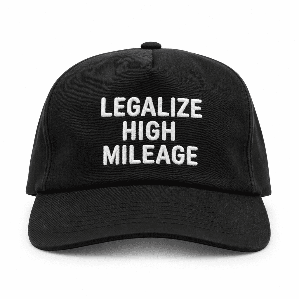 Legalize High Mileage hat, Black twill, front view